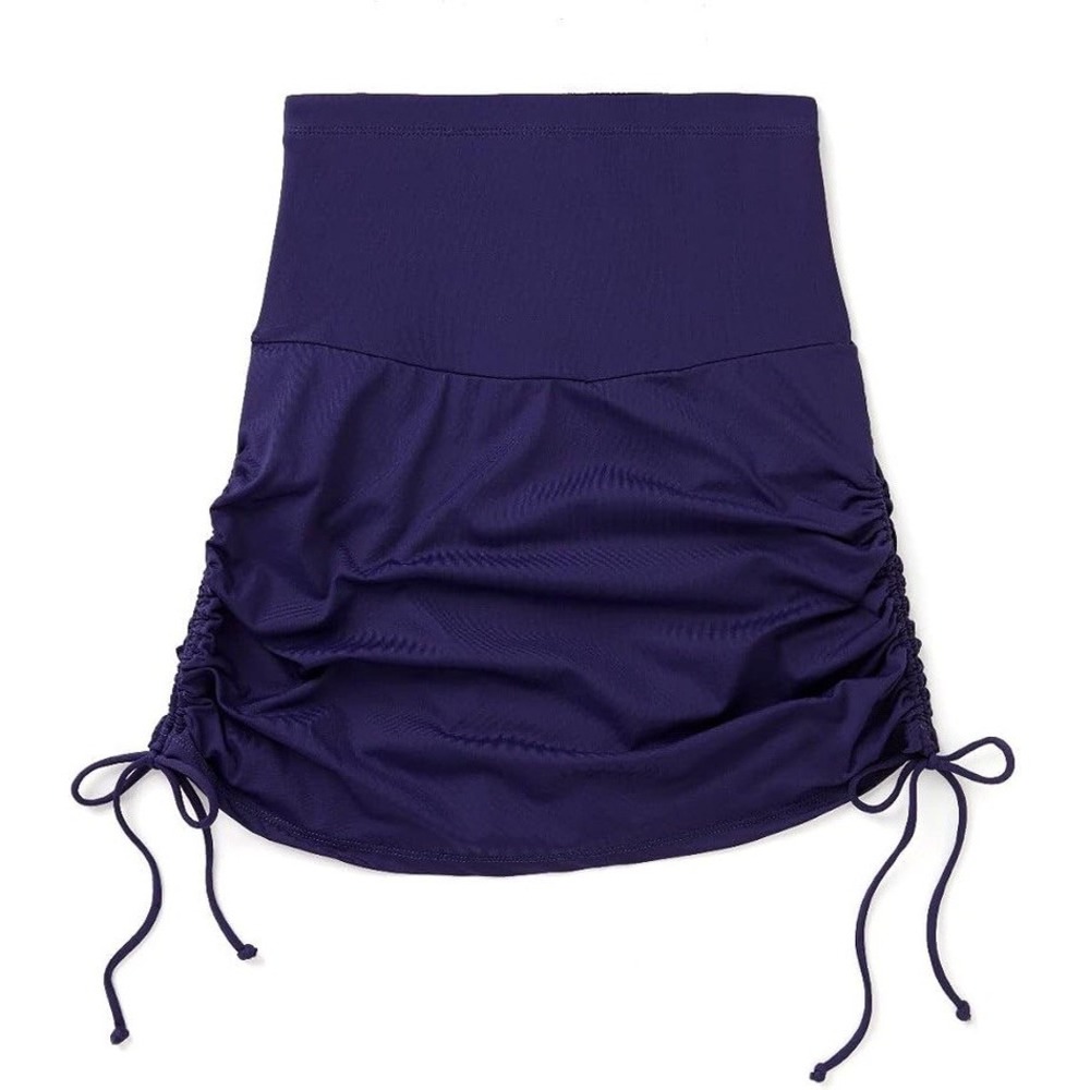 Anne Cole Super High Waist Swim Skirt rouched Navy‎ Tummy Compression Blue M NEW - Picture 4 of 9